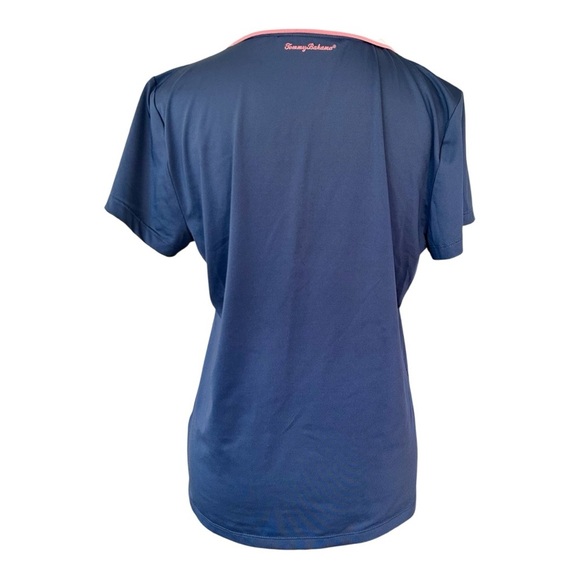 Tommy Bahama Women’s Blue& White Short Sleeve Polo 3/4 Zip Down Gold Shirt. EUC - Picture 3 of 4